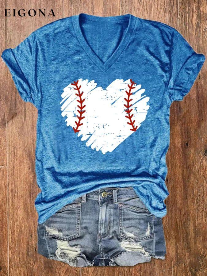 Women's Baseball Love Casual V-Neck Tee