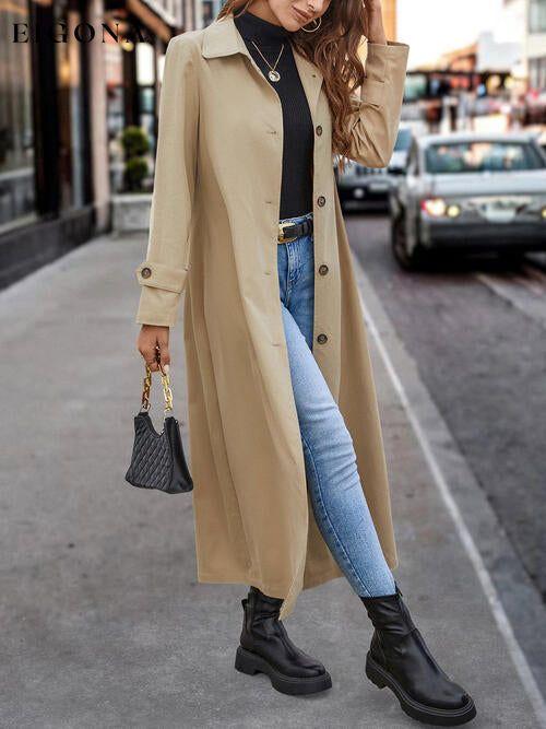 Collared Neck Button Front Long Trench Coat Bigh clothes Jacket Jackets & Coats Ship From Overseas