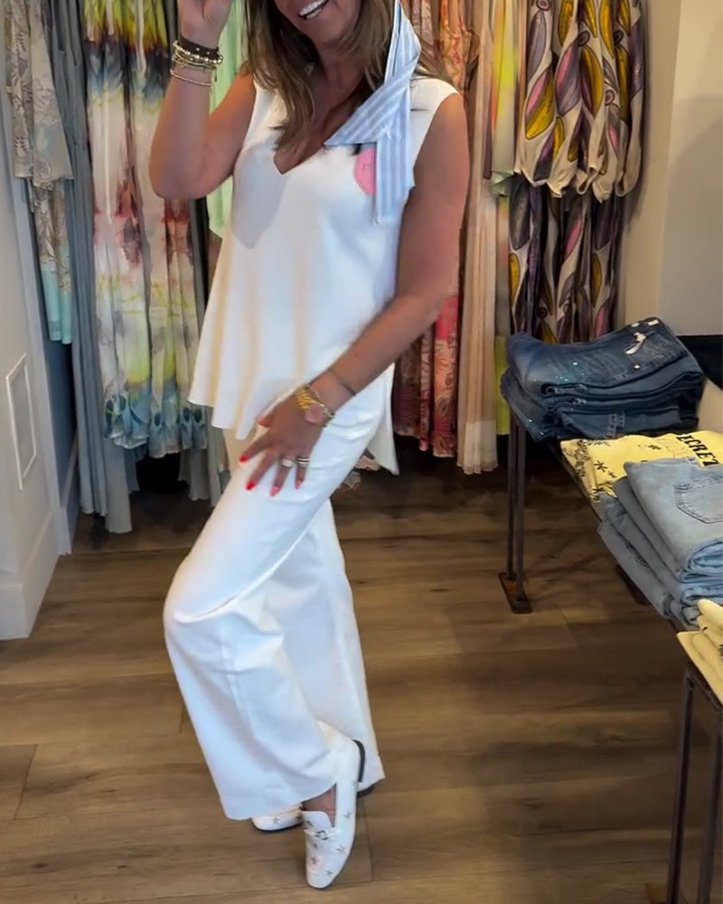 V-Neck Sleeveless Solid Tank Top