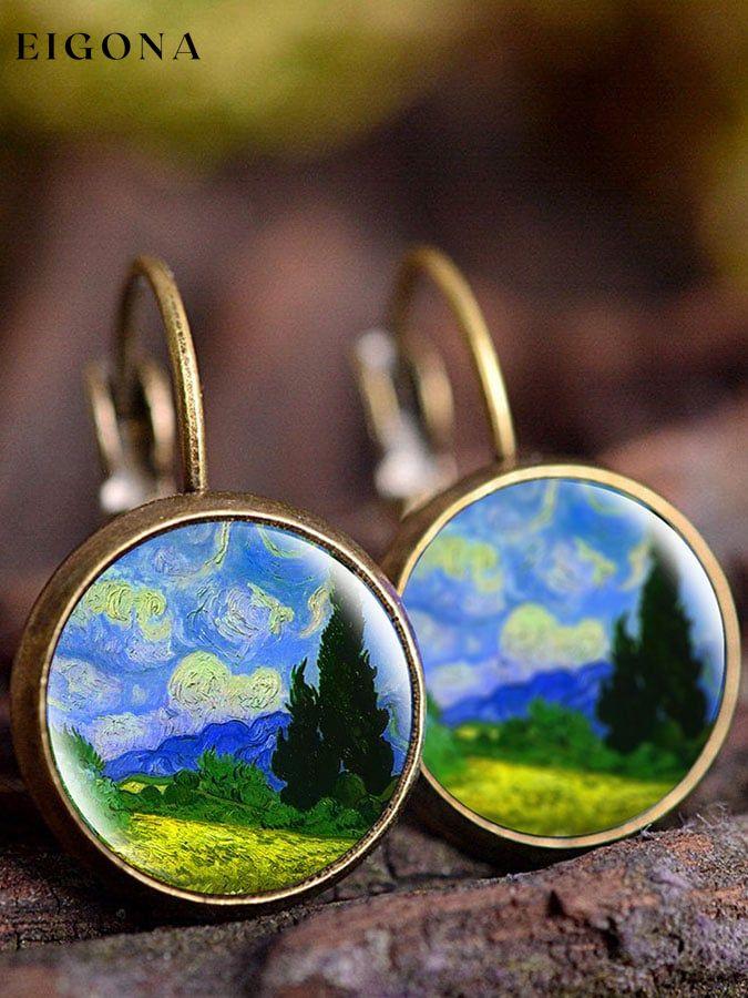 Sunflower Oil Painting Vintage Earrings accessories starry