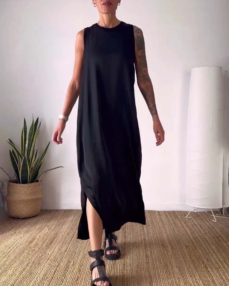 Abito senza maniche con spacco tinta unita temperamento