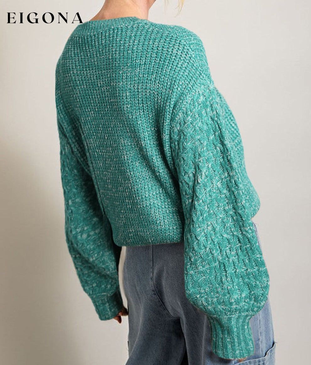 Sea Green Cable Knit Sleeve Drop Shoulder Sweater All In Stock clothes Color Green EDM Monthly Recomend Hot picks Occasion Daily Print Solid Color Season Winter Style Southern Belle sweater sweaters