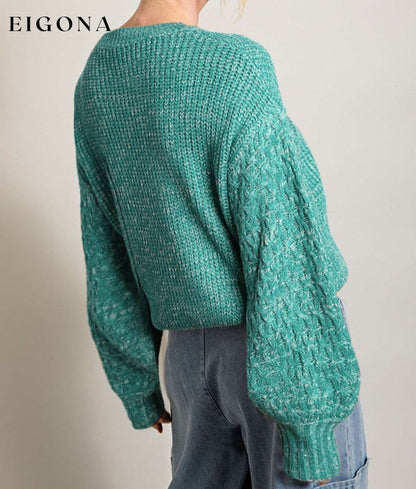 Sea Green Cable Knit Sleeve Drop Shoulder Sweater All In Stock clothes Color Green EDM Monthly Recomend Hot picks Occasion Daily Print Solid Color Season Winter Style Southern Belle sweater sweaters