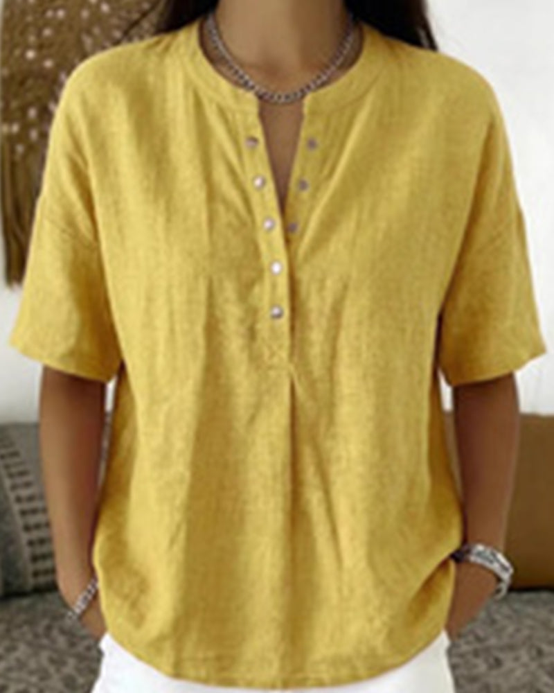 Solid Color Casual Short Sleeve Blouse