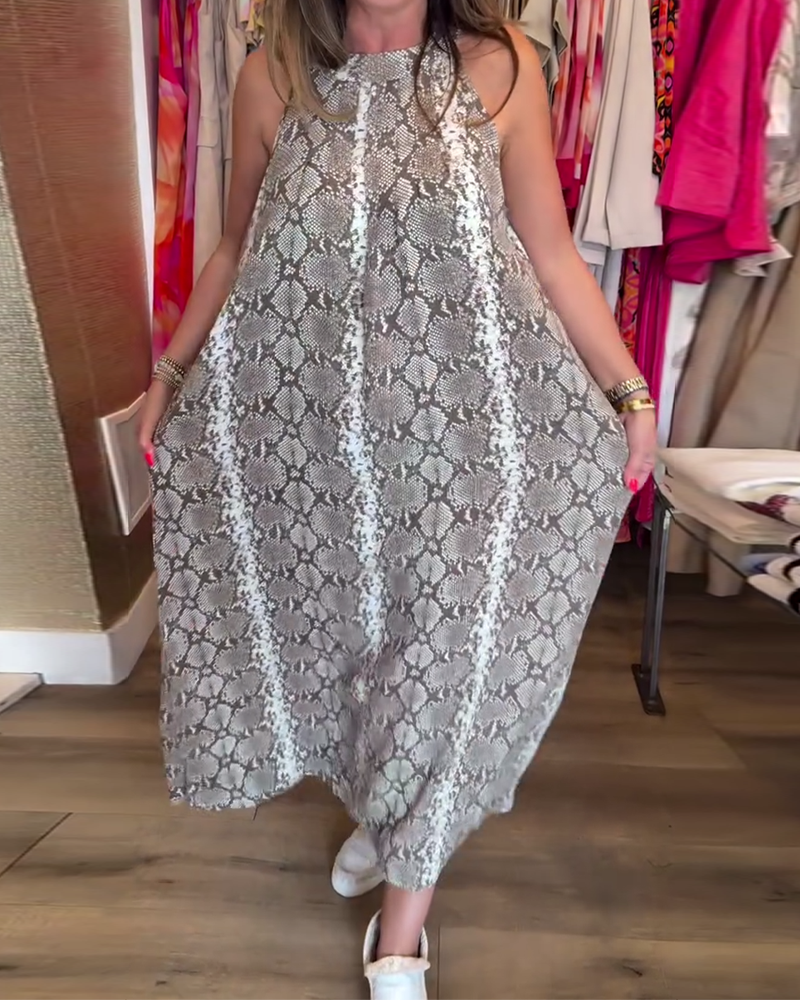 Elegant Sleeveless Halter Neck Printed Dress