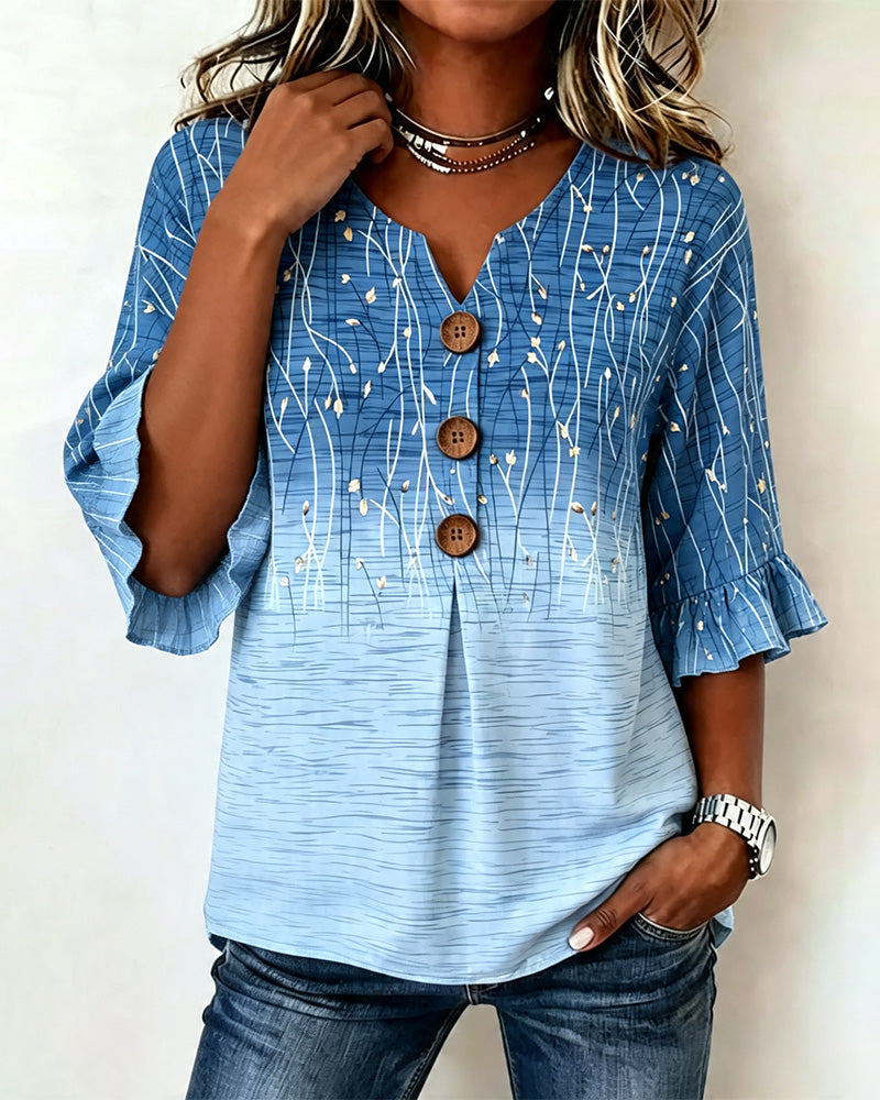 Printed Ruffle Blouse
