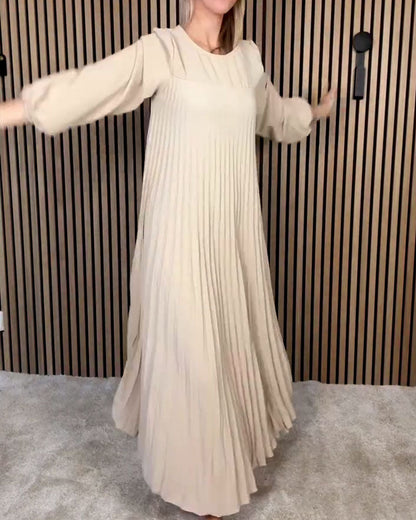 Elegant Puff Sleeve Pleated Dress