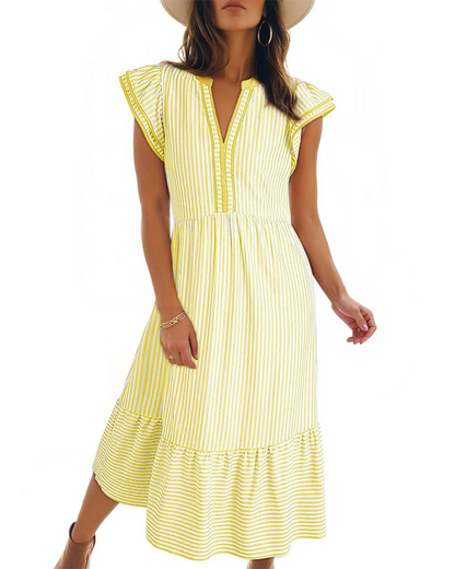 Striped Double Ruffle Short Sleeve Dress