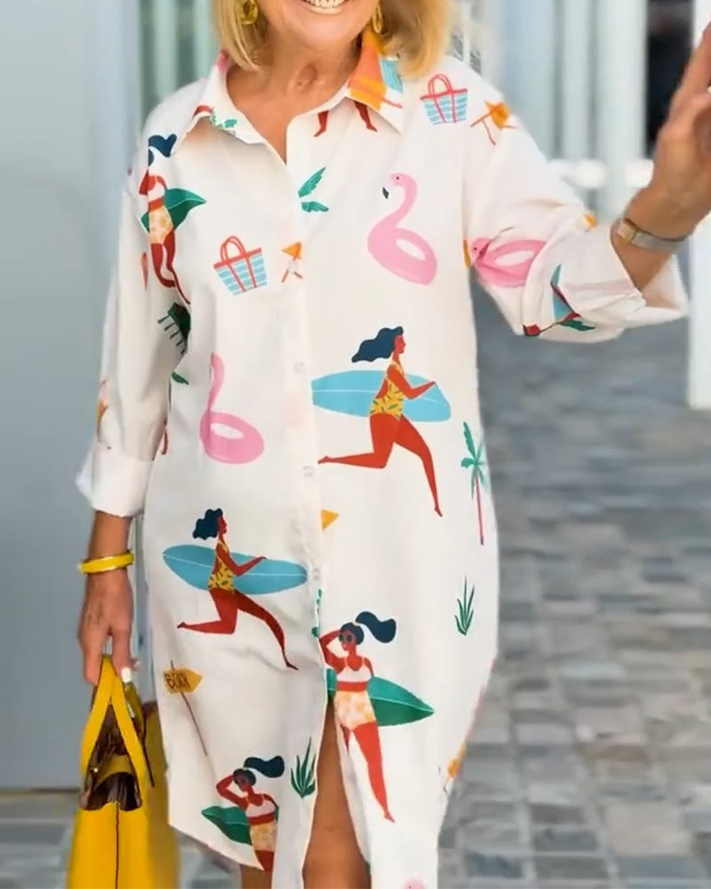 Lapel Graphic Print Dress