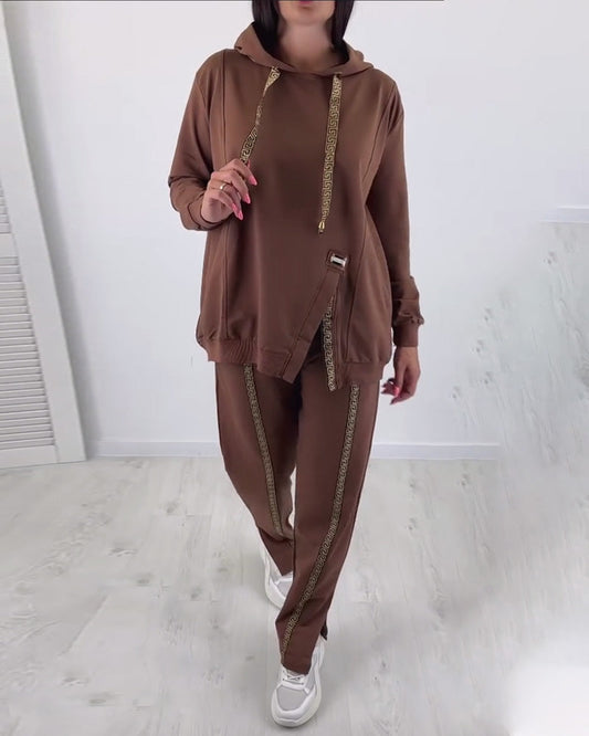 Casual solid color slit hoodie set 2024 f/w spring two-piece sets