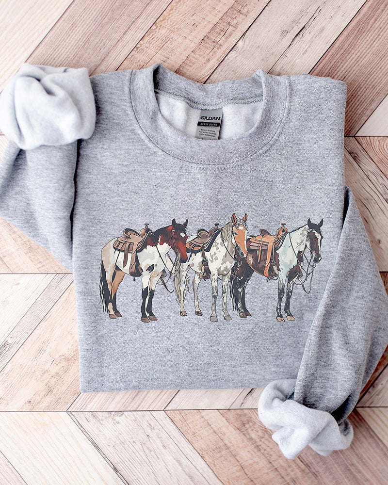 Women's Horse Print Crewneck Sweatshirt 2024 f/w sweatshirts western style