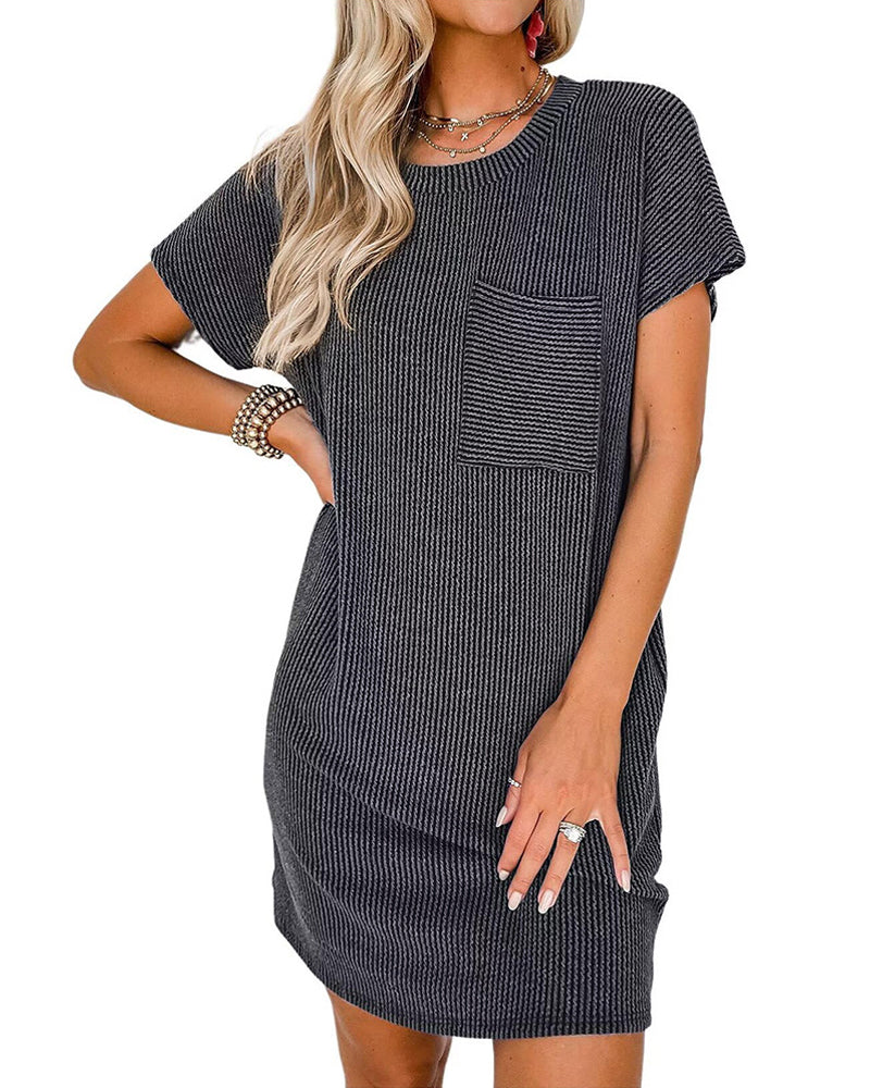 Solid color short sleeve striped dress 202466 casual dresses summer