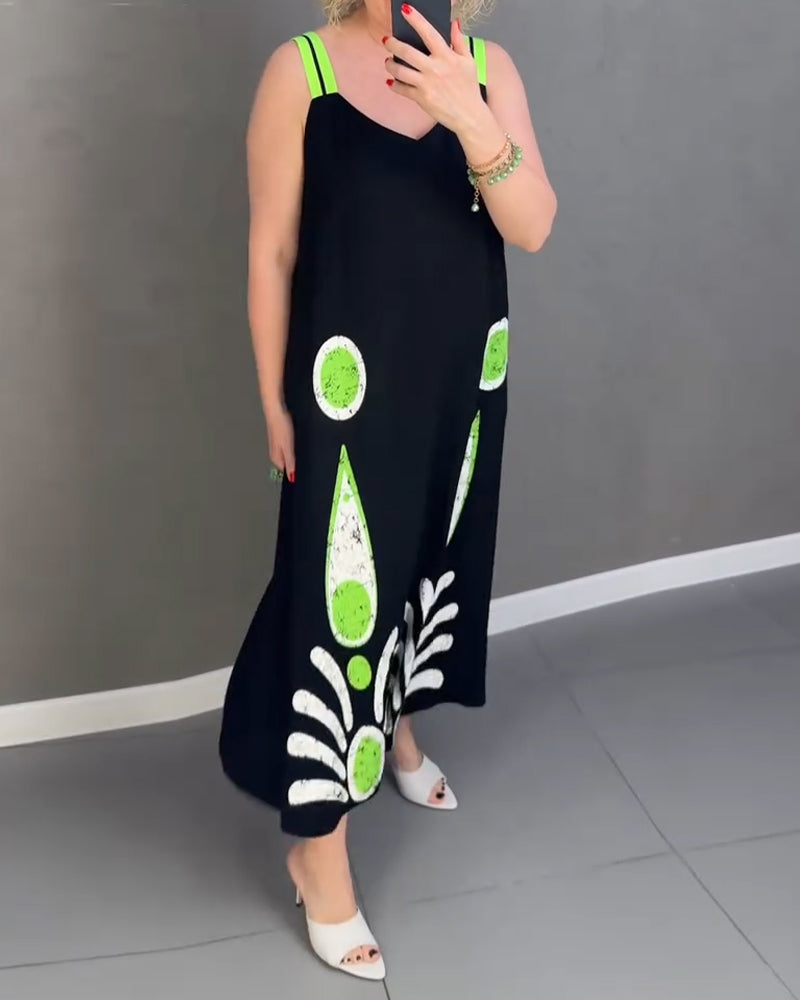 Loose Strap Printed Dress
