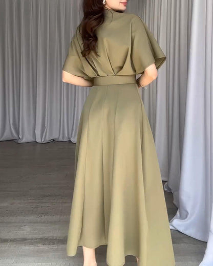 Elegant solid color pleated slit dress casual dresses summer