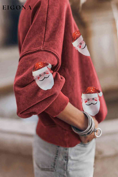 Sequin Santa Patch Round Neck Sweatshirt clothes Ship From Overseas SYNZ