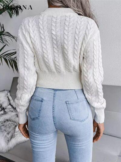 Cable-Knit Round Neck Cropped Sweater Clothes Ship From Overseas Y*X