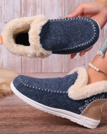 Casual solid color patchwork warm flat shoes 2024 f/w flats