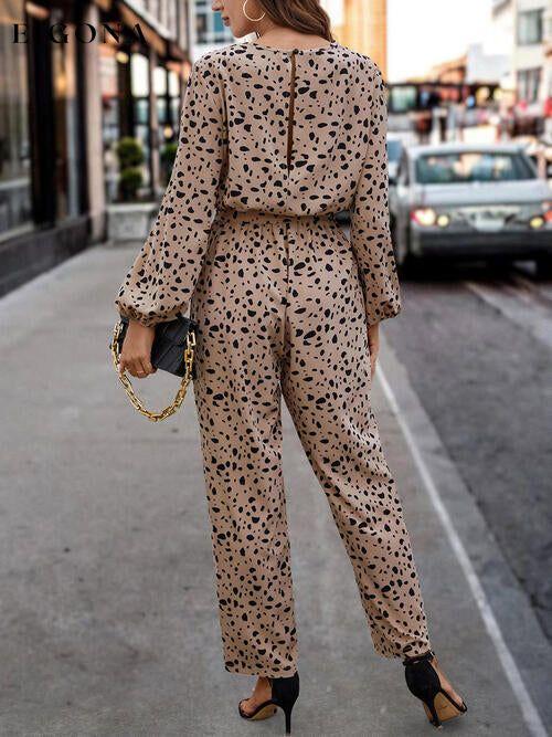 Leopard Tie Front Balloon Sleeve Jumpsuit Bigh clothes Jumper Jumpsuit Rompers Ship From Overseas