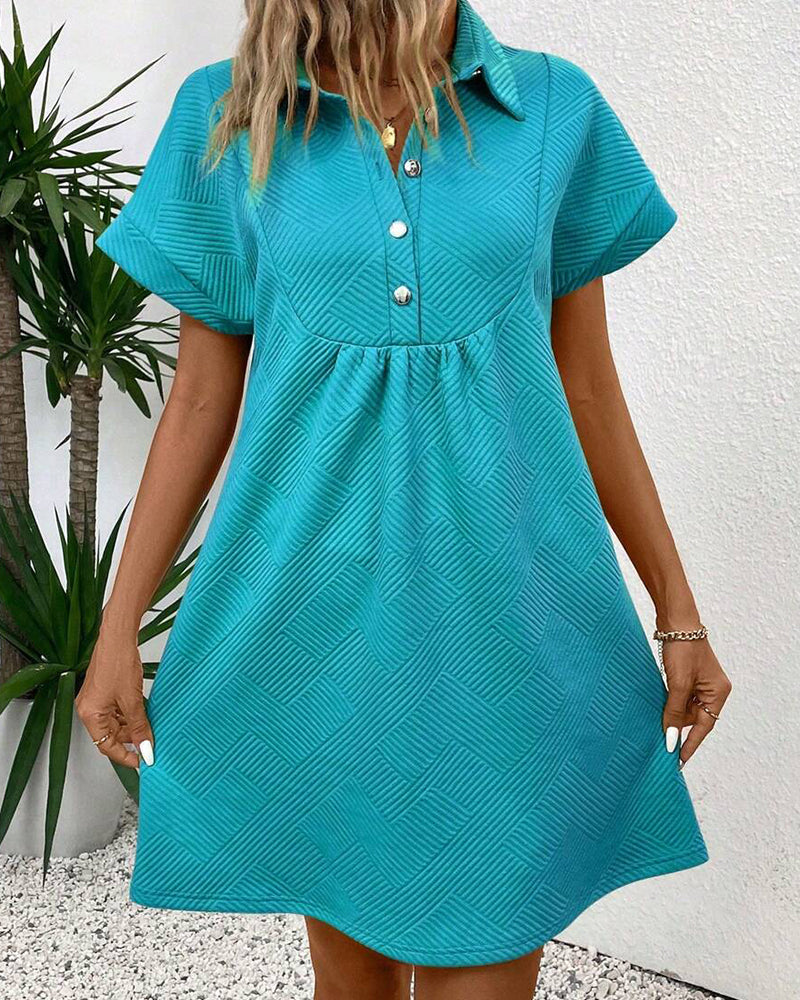 Jacquard Polo Collar Button-Front Babydoll Dress