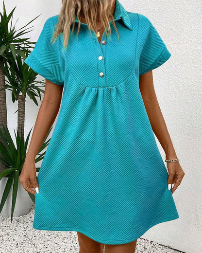 Jacquard Polo Collar Button-Front Babydoll Dress