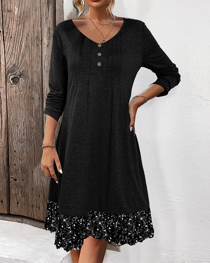 Round neck long sleeve sequin dress 2024 f/w casual dresses