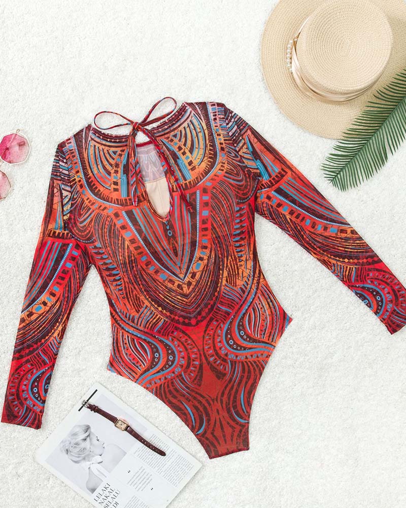Long-Sleeved Sun-Protective One-Piece Swimsuit