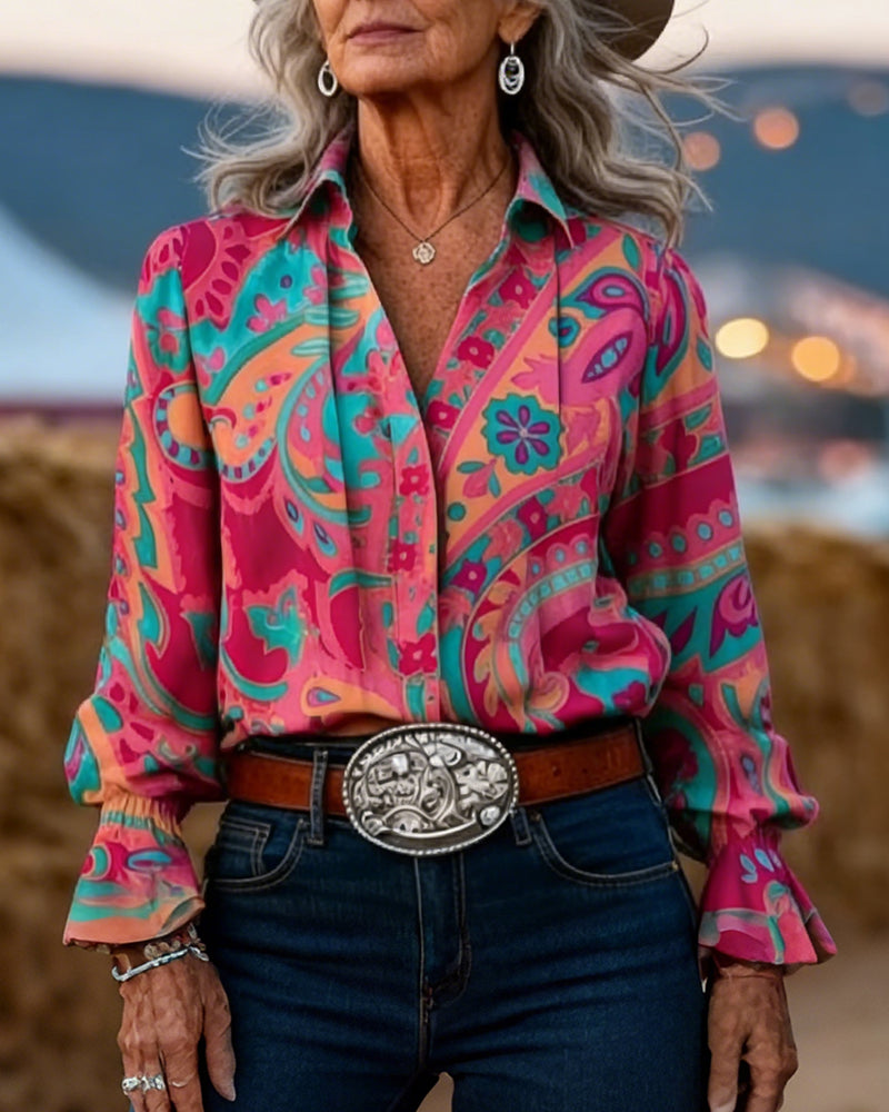 Stylish Printed Lapel Slim Fit Shirt