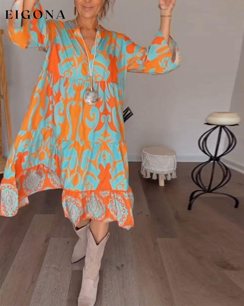 Printed Loose Ruffle Dress 23BF casual dresses Clothes Dresses Fall spring