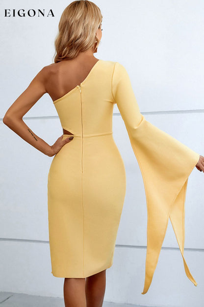 Cutout Split Flare Sleeve One-Shoulder Dress clothes dress dresses formal dress formal dresses long sleeve dress long sleeve dresses NF one shoulder dress one shoulder dresses one sleeve one sleeve dress Ship From Overseas short dress short dresses