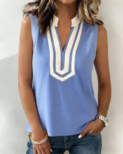 Color Block V-Neck Sleeveless Tank Top