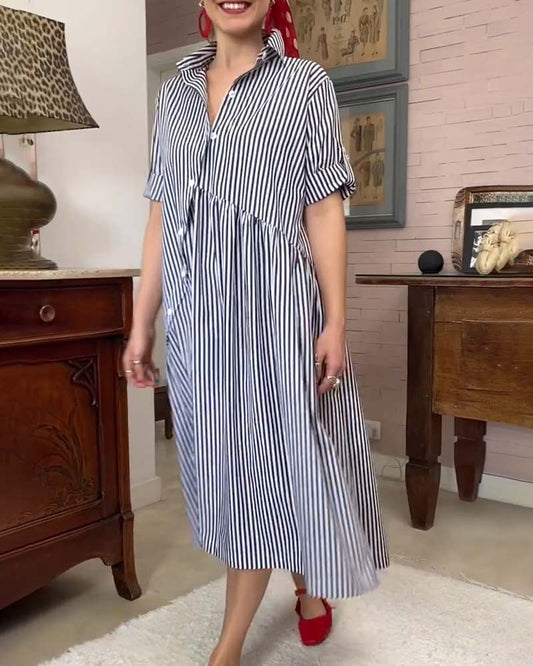 Collared Button-Down Striped Dress