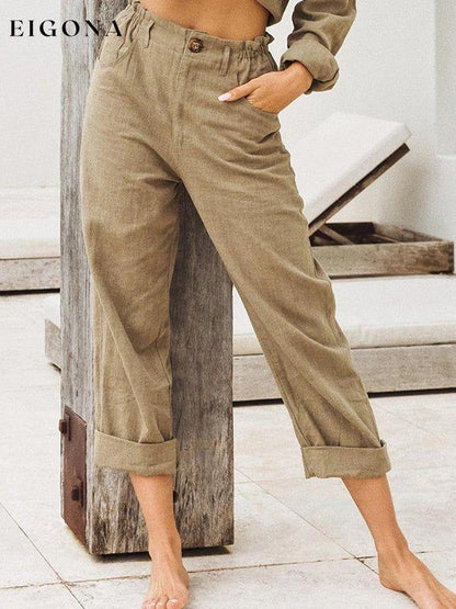 Women's Cotton Linen Loose High Waist Casual Trousers cotton linens