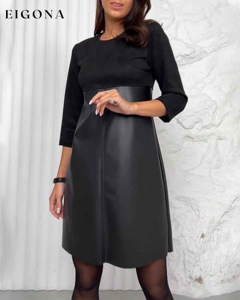 Paneled leather solid color dress Black 2023 f/w 23BF casual dresses Clothes Dresses spring