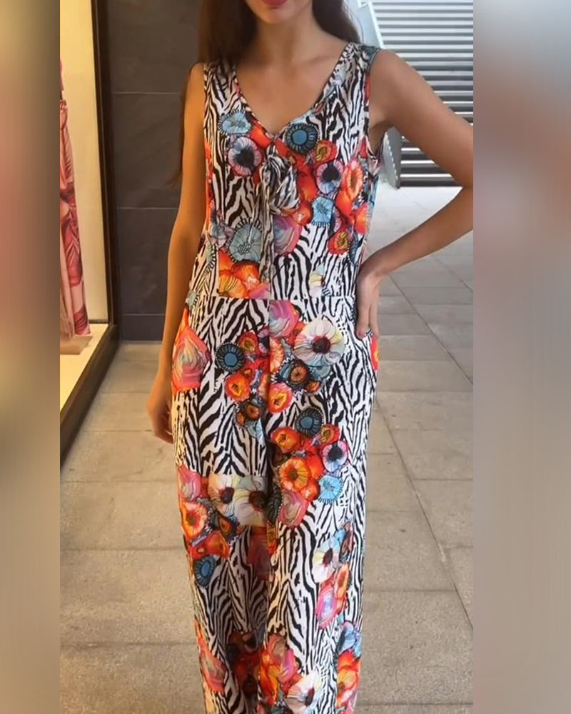 Sleeveless Floral Print Elegant Jumpsuit