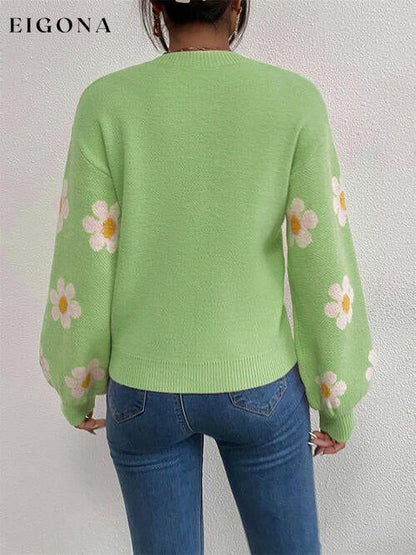 Flower Round Neck Latern Sleeve Sweater clothes Ship From Overseas sweater sweaters Sweatshirt X.W