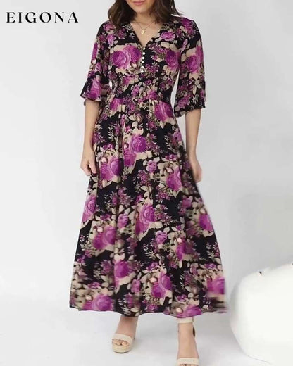 Floral Print V Neck Maxi Dress casual dresses spring summer vacation dresses