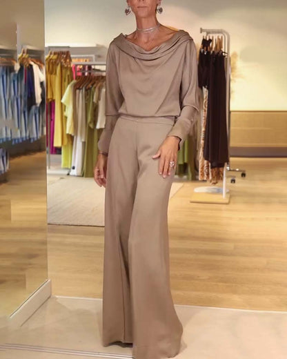 Temperamental Slouch Collar Solid Color Women's Blouse