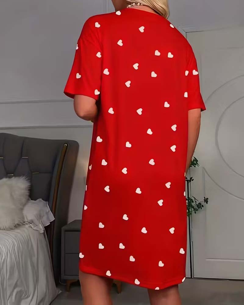 Letter Heart Print Casual Nightgown Dress
