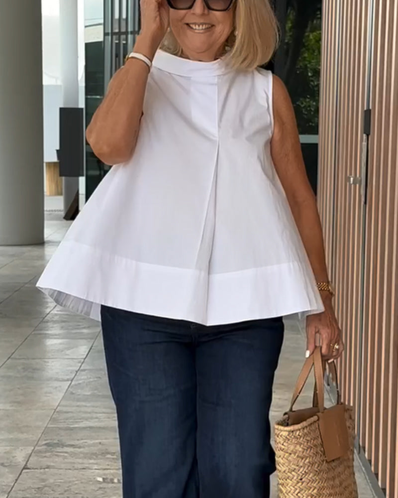 Sleeveless Solid Color Simple Blouse