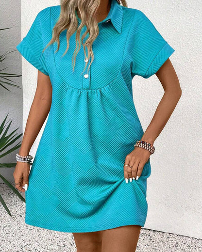 Jacquard Polo Collar Button-Front Babydoll Dress