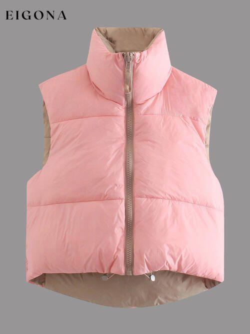 Zip Up Drawstring Reversible Vest Blush Pink clothes K&BZ Ship From Overseas