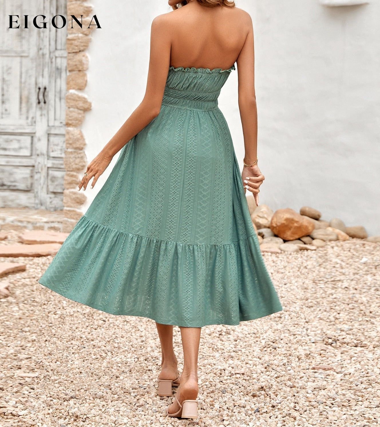 Frill Trim Strapless Midi Dress casual dress casual dresses clothes dress dresses midi dress S.N Ship From Overseas