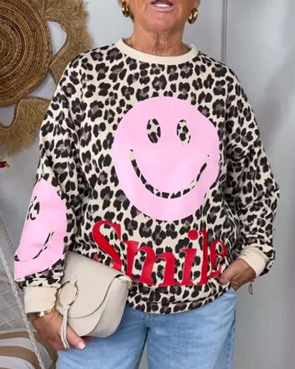 Leopard smiley face print sweatshirt 2023 f/w 202466 hoodies & sweatshirts