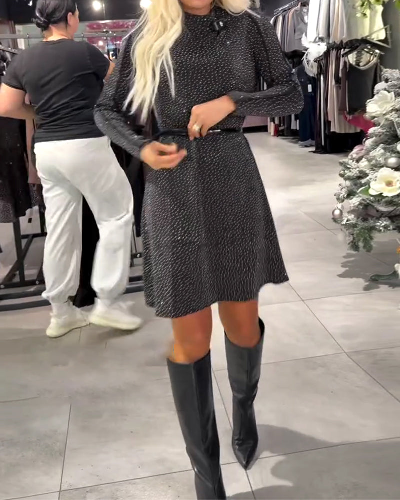 Half Turtleneck Hot Rhinestone A Hem Dress