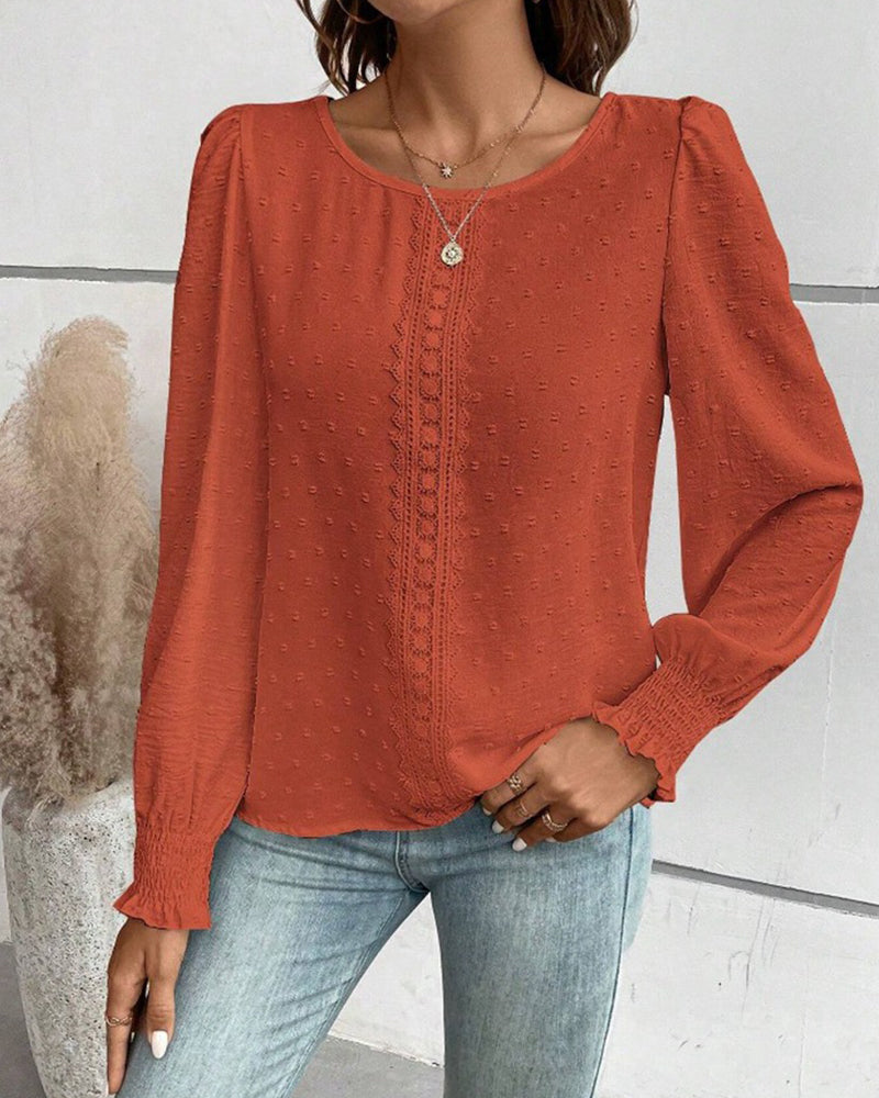 Simple Round Neck Solid Color Blouse 2024 f/w blouses & shirts