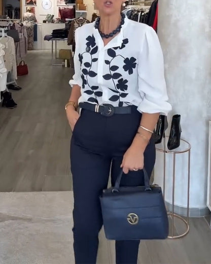 Stylish Floral Print Ruffle Blouse