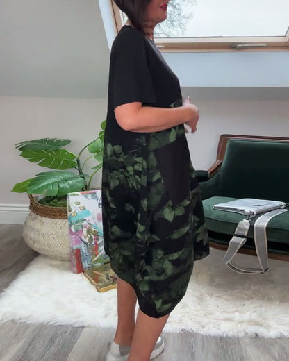 Casual round neck floral print patchwork dress