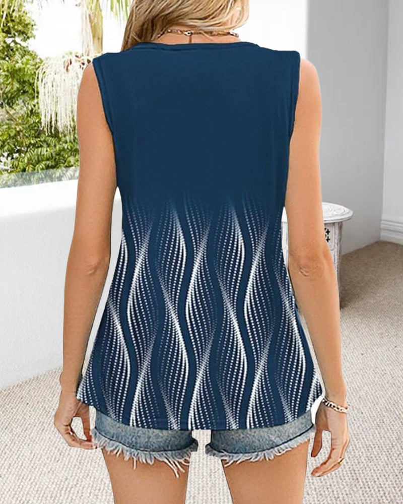 Camicetta stampata plissettata senza maniche