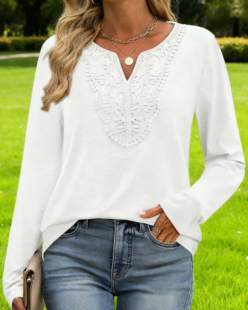 Elegant V-Neck Top With Long Sleeves For Women