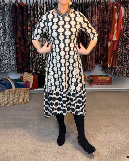 Round Neck Long Sleeve Circle Print Dress 2024 f/w dresses